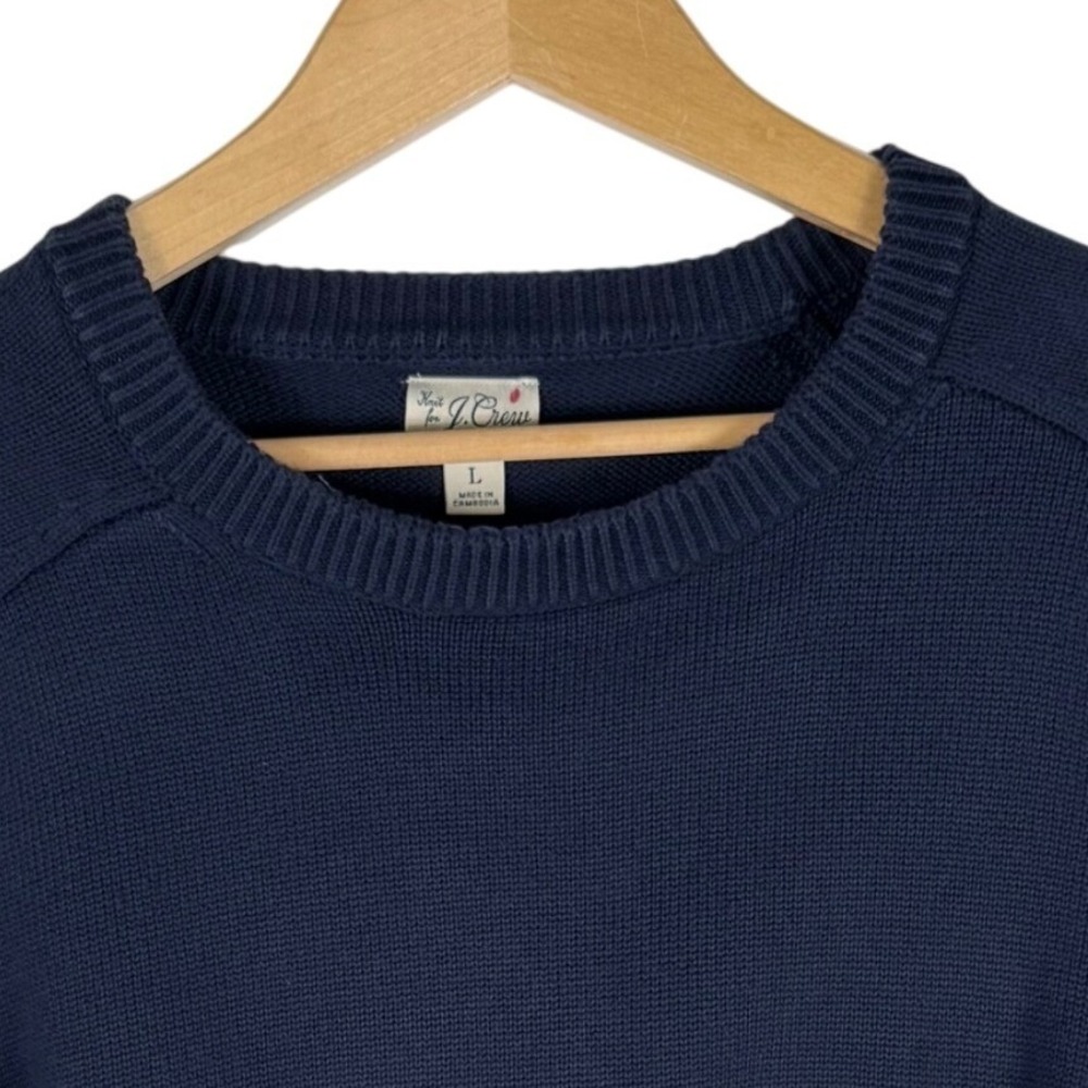 J.Crew Heritage Cotton Crewneck Sweater Mens L Blue Knit Raglan Sleeve B1841